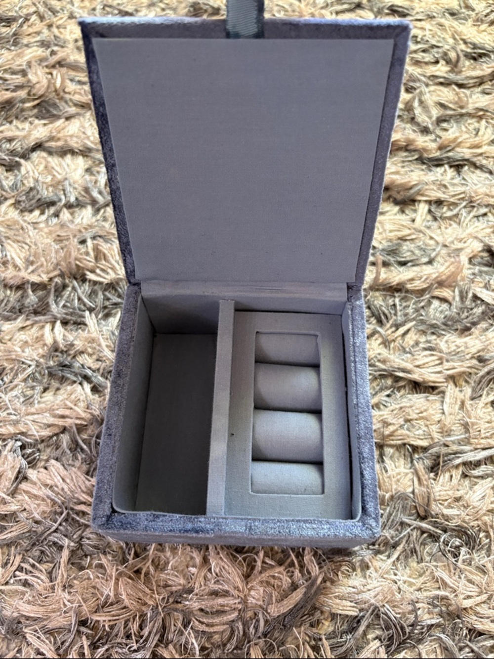 Hand Crafted Gray Embroidered Crane Box with Gold Accents - Picture 2 of 8